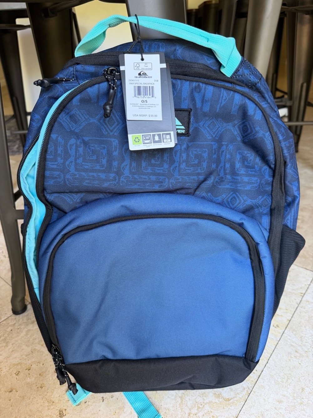 Quiksilver Blue Backpack with Teal & Black Accents